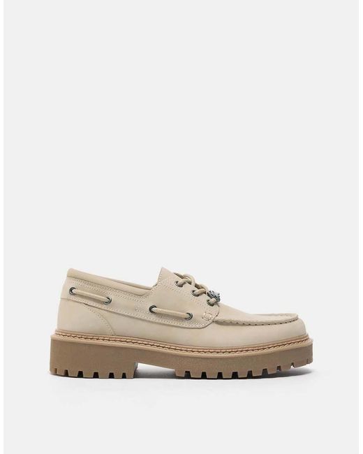 Pull&Bear Natural Stwd Boat Shoes for men