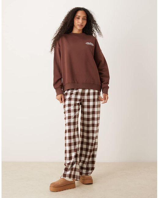 ASOS Brown Wide Leg Trouser And Sweater Set