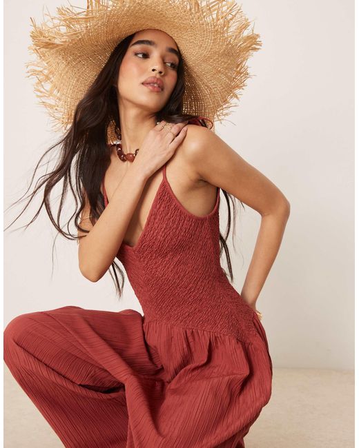 ASOS Pink V Neck Poly Crinkle Dropped Waist Jumpsuit