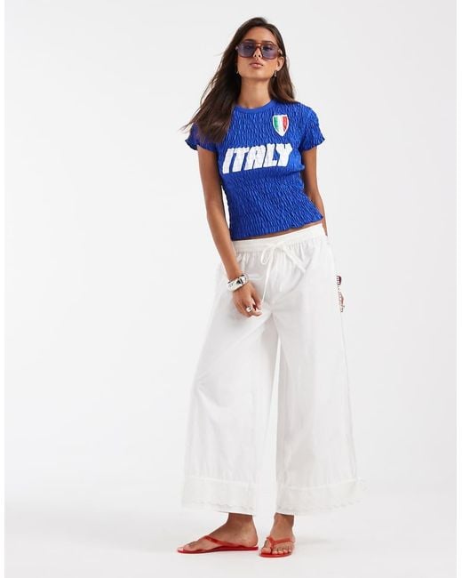 ASOS Blue Shirred Baby Tee With Italy Football Graphic