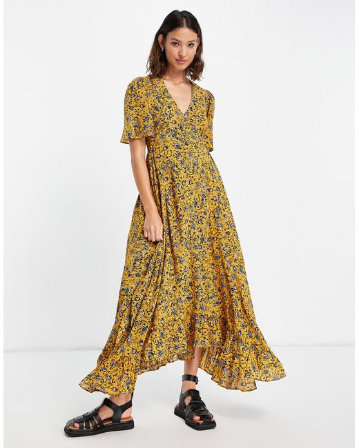 TOPSHOP Yellow Mustard Ditsy Occasion Midaxi Dress