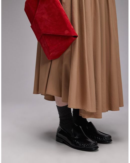 ASOS Gray Dropped Waist Volume Midi Skirt