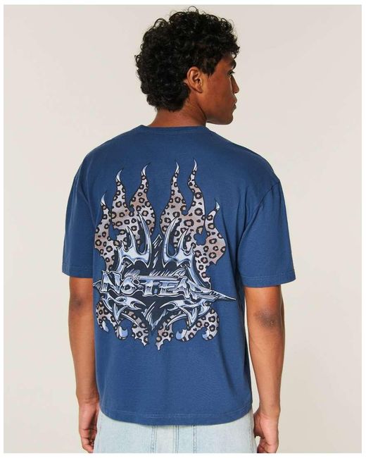 Hollister Blue Boxy Heavyweight No Fear Graphic Tee for men