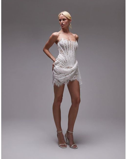 HEIRESS BEVERLY HILLS Gray Premium Lace Drape Corset Mini Dress