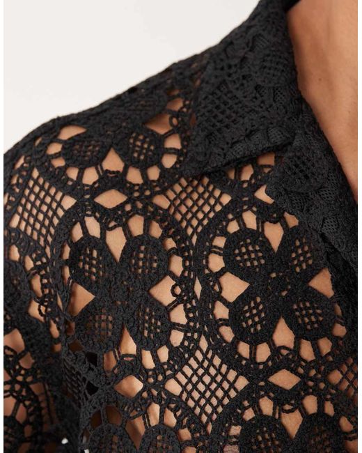 ASOS Black Oversized Crochet Shirt for men