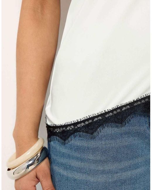 PixieGirl White Petite Lace Trim Asymmetric Vest Top