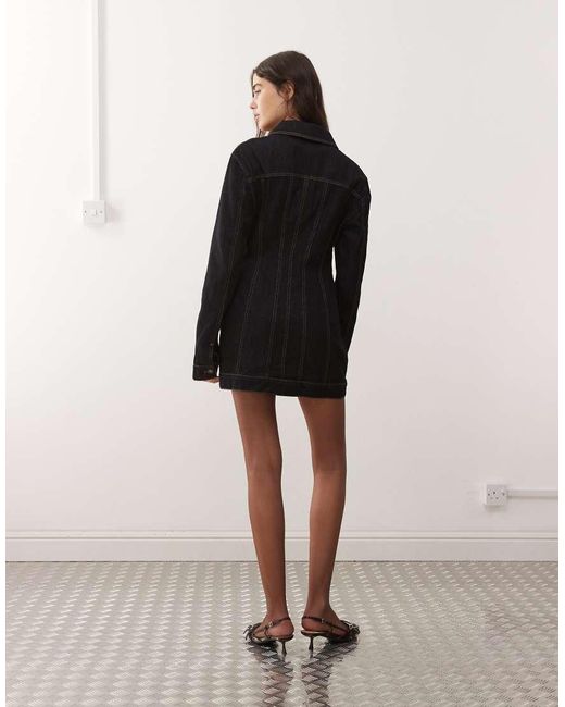 Lioness Natural Rider Cotton Rich Denim Cinched Waist Button Through Mini Dress