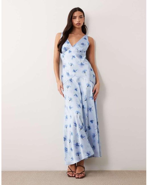 Gina Tricot Blue Sleeveless Satin Maxi Dress
