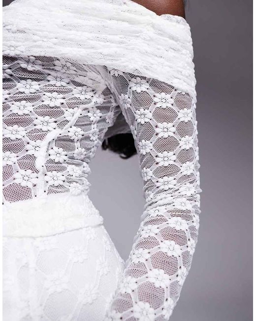 Bardot White Lace Mesh Long Sleeve Top Co-ord