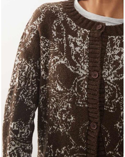 Reclaimed Vintage Brown Knitted Boxy Cardigan With Tapestry Print