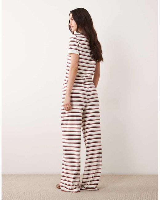 4th & Reckless White Ribbed Wide Leg Trouser Co-ord With Drawstring Waist