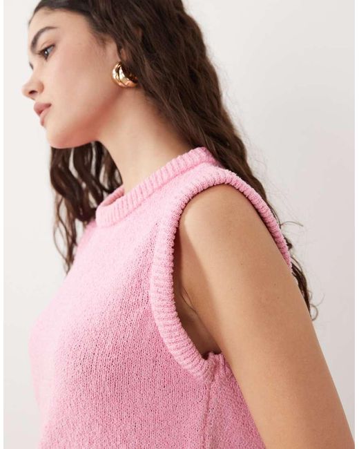 ASOS Pink Knit Cotton Blend Boucle Tank Top