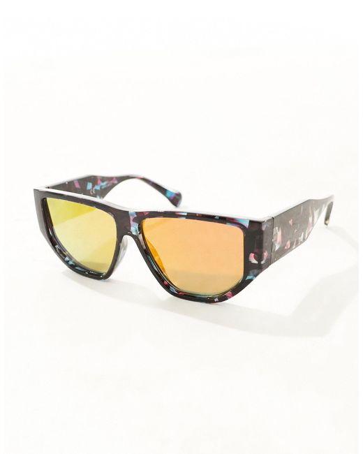 Vero Moda Black Angular Oversized Sunglasses With Sunset Mirrored Lens