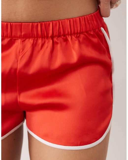 ASOS Red Contrast Seam Satin Runner Short