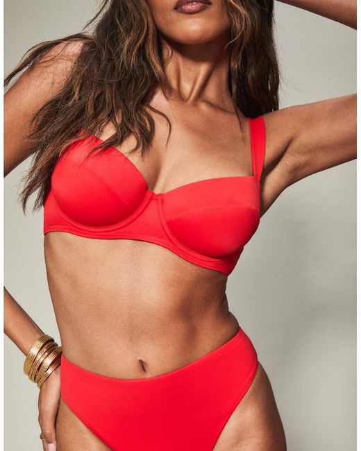 KBX Red Swim Solid Essential High Waist Bikini Bottom