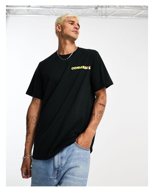 Camiseta negra con estampado en la espalda Converse de hombre de color Black