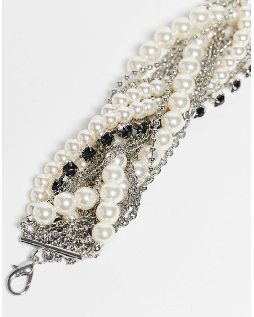 Reclaimed (vintage) Metallic – ultimate – farbene, mehrlagige unisex-halskette mit ketten und perlen