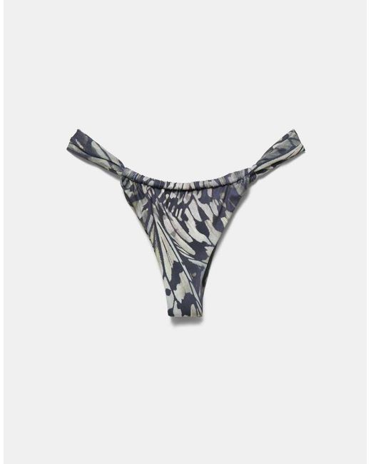 Pull&Bear Brown Butterfly Print Gathered Bikini Bottoms