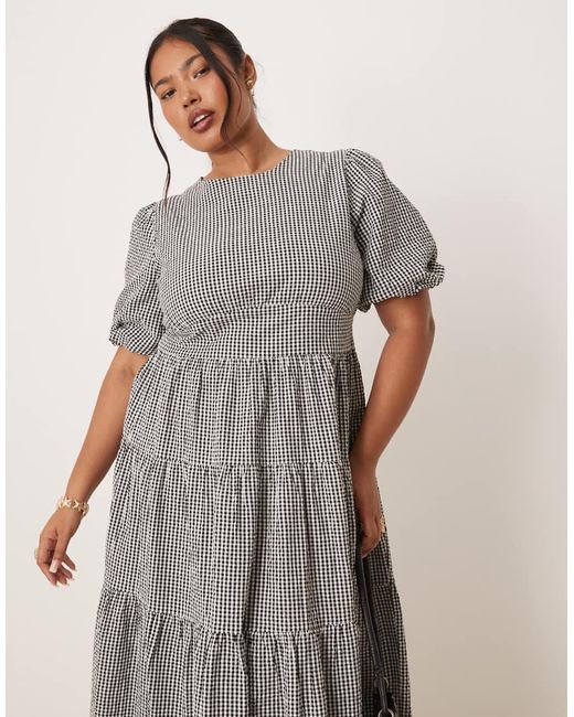 Nobody's Child Gray Ricky Puff Sleeve Midi Dress