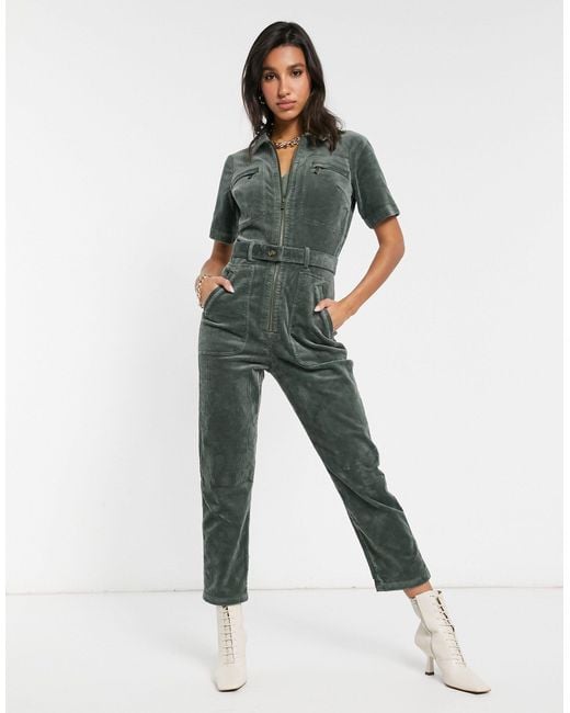 & Other Stories Green Stretch Corduroy Jumpsuit