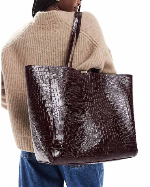New Look Brown Croc Tote Bag