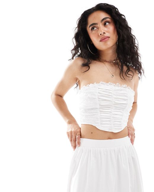 Miss Selfridge White Satin Lace Ruched Bandeau Top
