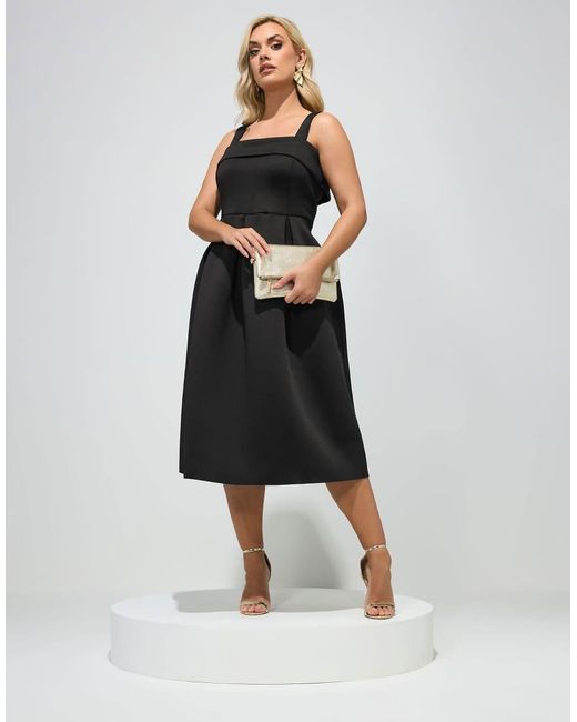 Yours Clothing Black Square Neck Midi Skater Dress