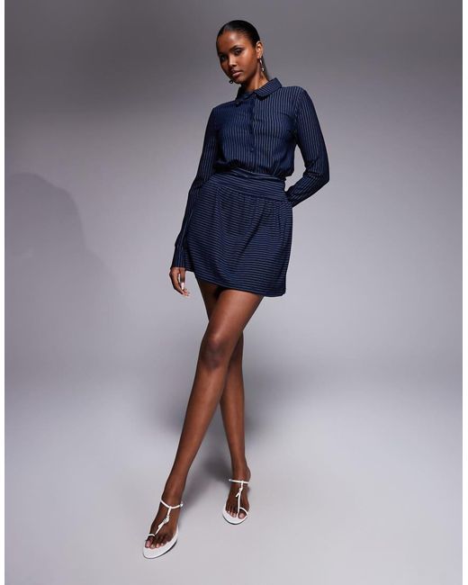 ASOS Blue Long Sleeve Mini Polo Dress With Cinched Waistband