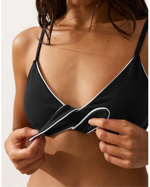 Oysho Black Bow Triangle Bikini Top