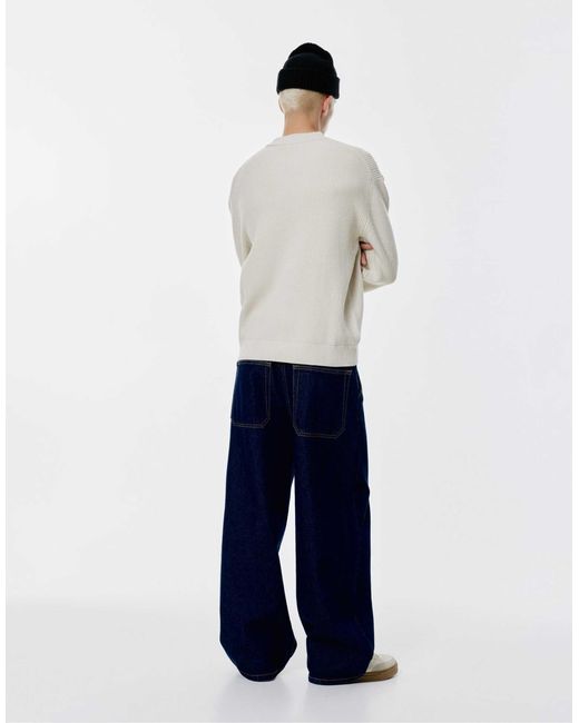 Pull en maille côtelée - cassé Pull&Bear pour homme en coloris White