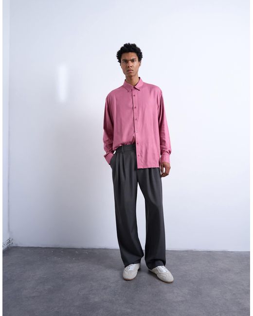 Topman Pink Relaxed Fit Viscose Twill Shirt for men