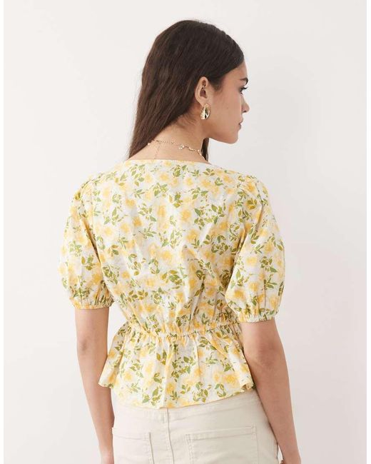 New Look Yellow Floral V-neck Shell Top