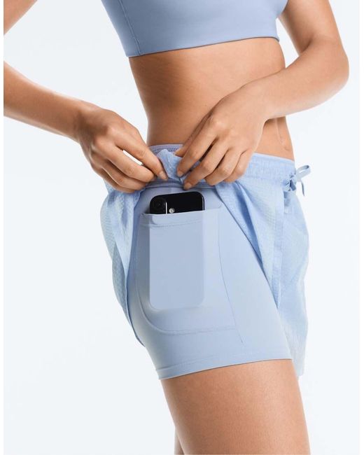 Oysho Blue Technical Mid Rise 2-In-1 Check Shorts