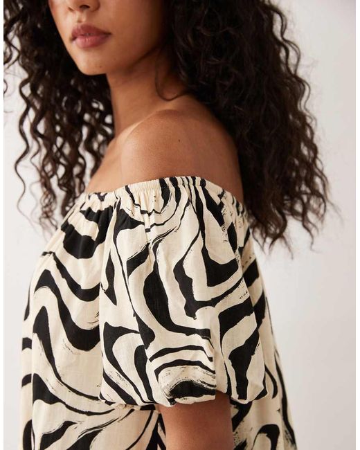 Y.A.S Multicolor Puff Sleeve Off Shoulder Mini Shift Dress