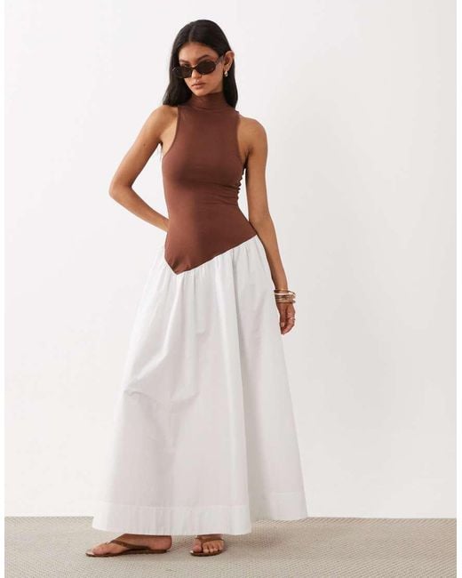 ASOS White Sleeveless High Neck Hybrid Maxi Dress
