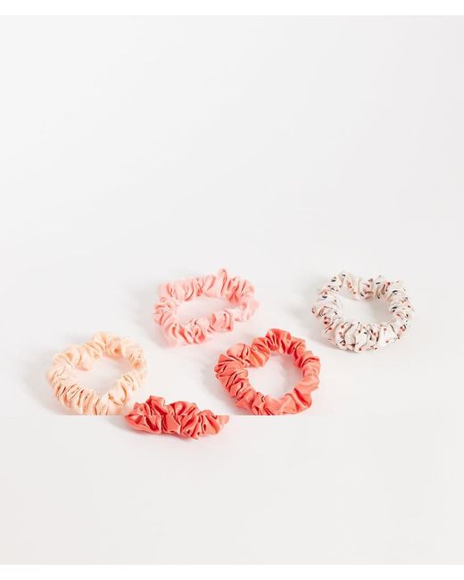 Kitsch Pink Ruched Satin Scrunchies 5pc Set - Cherry Blossom