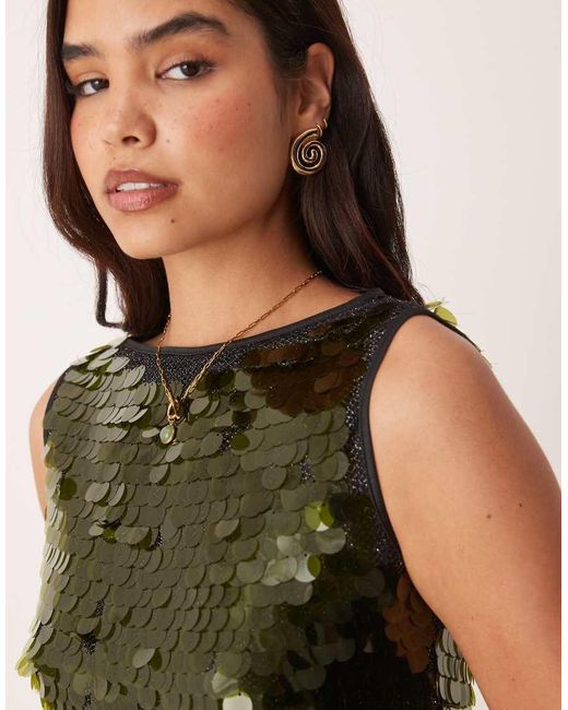 Top Con Paillettes Grandi A Disco Bosco di ASOS in Green