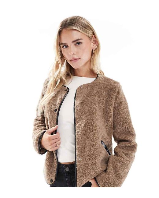 Vero Moda Brown Lightweight Contrast Teddy Jacket