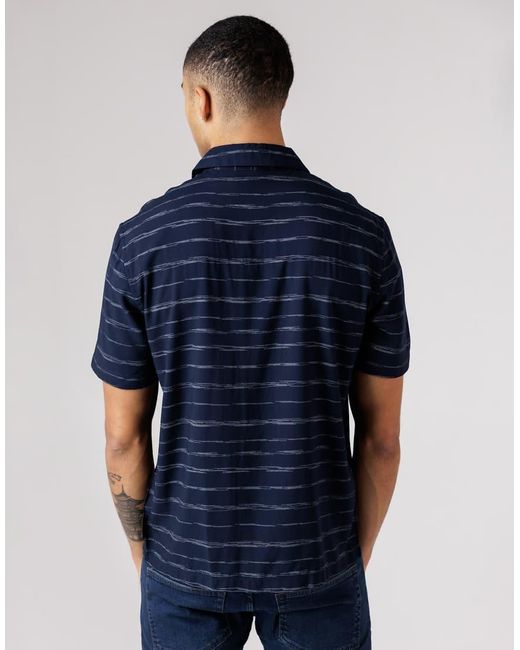 French Connection Blue Horizontal Stripe Print Short Sleeve Shirt for men