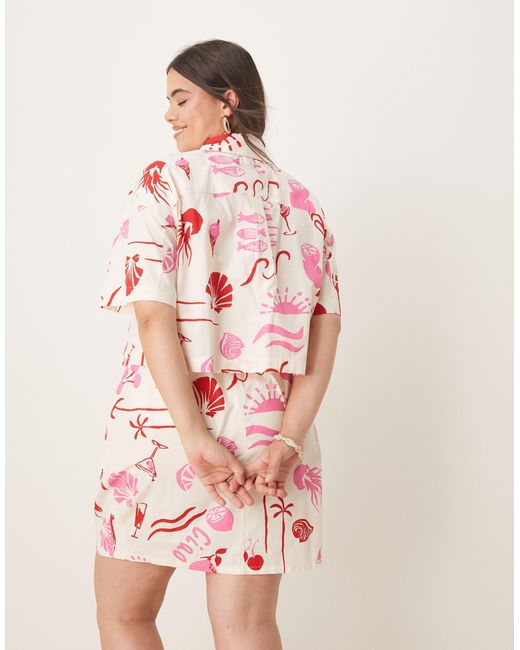 ASOS Pink Asos design curve – hemd aus popeline mit conversational-print, kombiteil