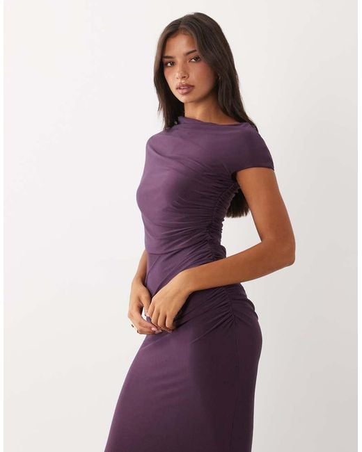 ASOS Purple Slinky Draped Cutaway Mesh Column Dress