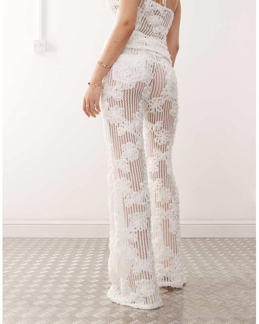 Amy Lynn Natural Cici Wide Leg Flare Crochet Trousers Co-ord