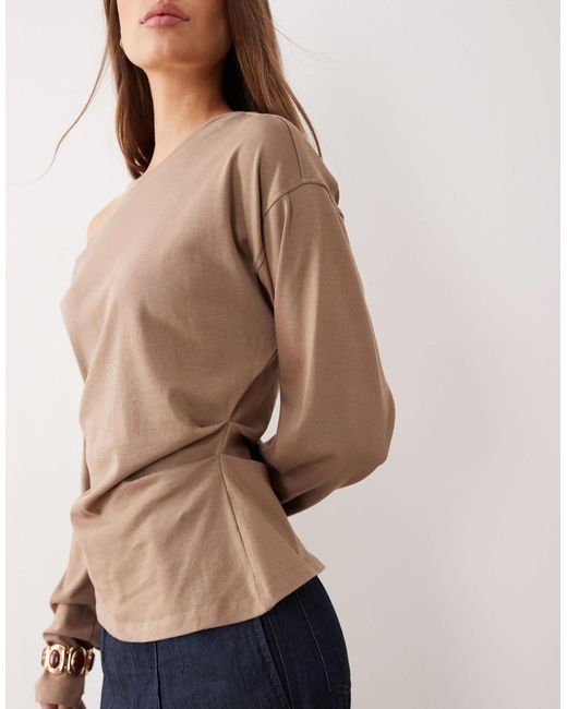 ASOS Blue Long Sleeve Off Shoulder Corset Waist Tee