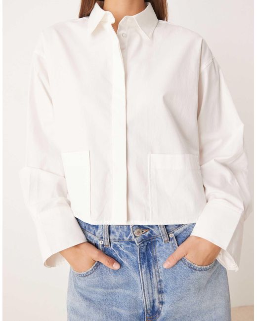 Y.A.S White Premium Cropped Shirt With Pocket Details