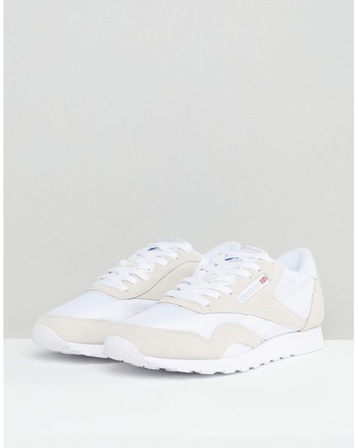 reebok classic leather nylon trainers in white 6390