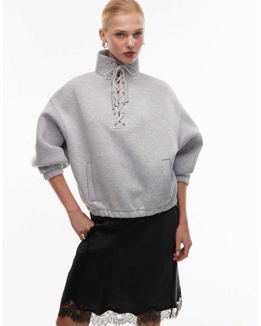 ASOS Gray Funnel Neck Sweatshirt With Lace Detail