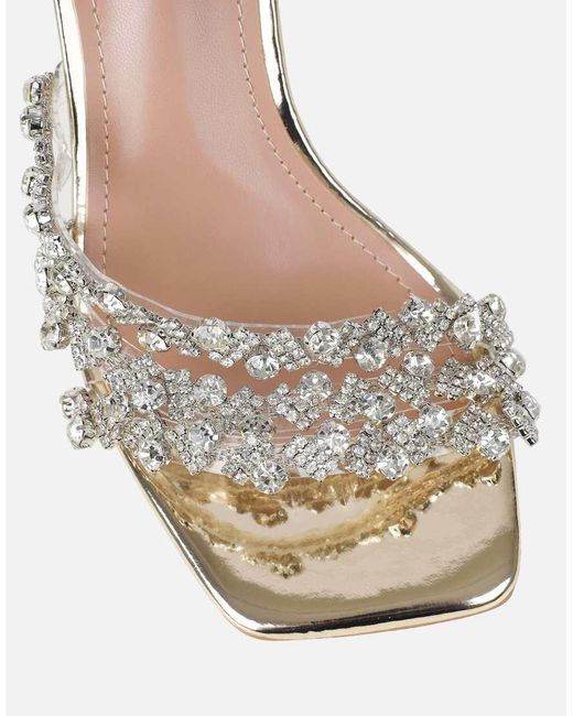 SIMMI Brown Blushing Diamante Mid Heel Mules Wide Fit