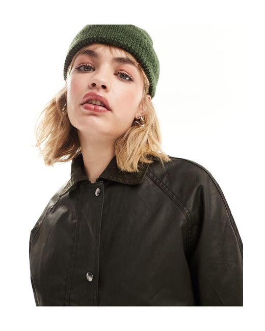 ASOS Black Cropped Wax Jacket With Contrast Collar