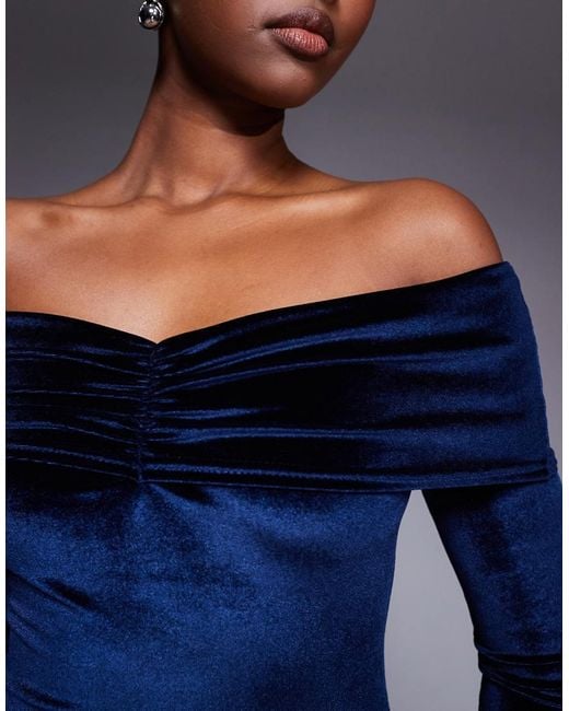 Kaiia Blue Exclusive Bardot Sweetheart Neckline Long Sleeve Mini Dress