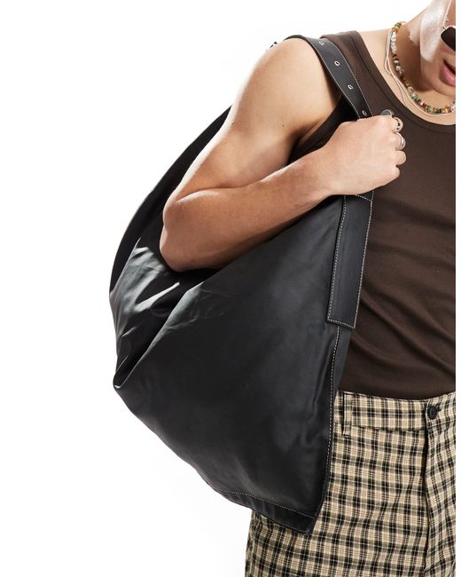 ASOS Black Tote Bag With Waxed Fabric And Contrast Stitch for men